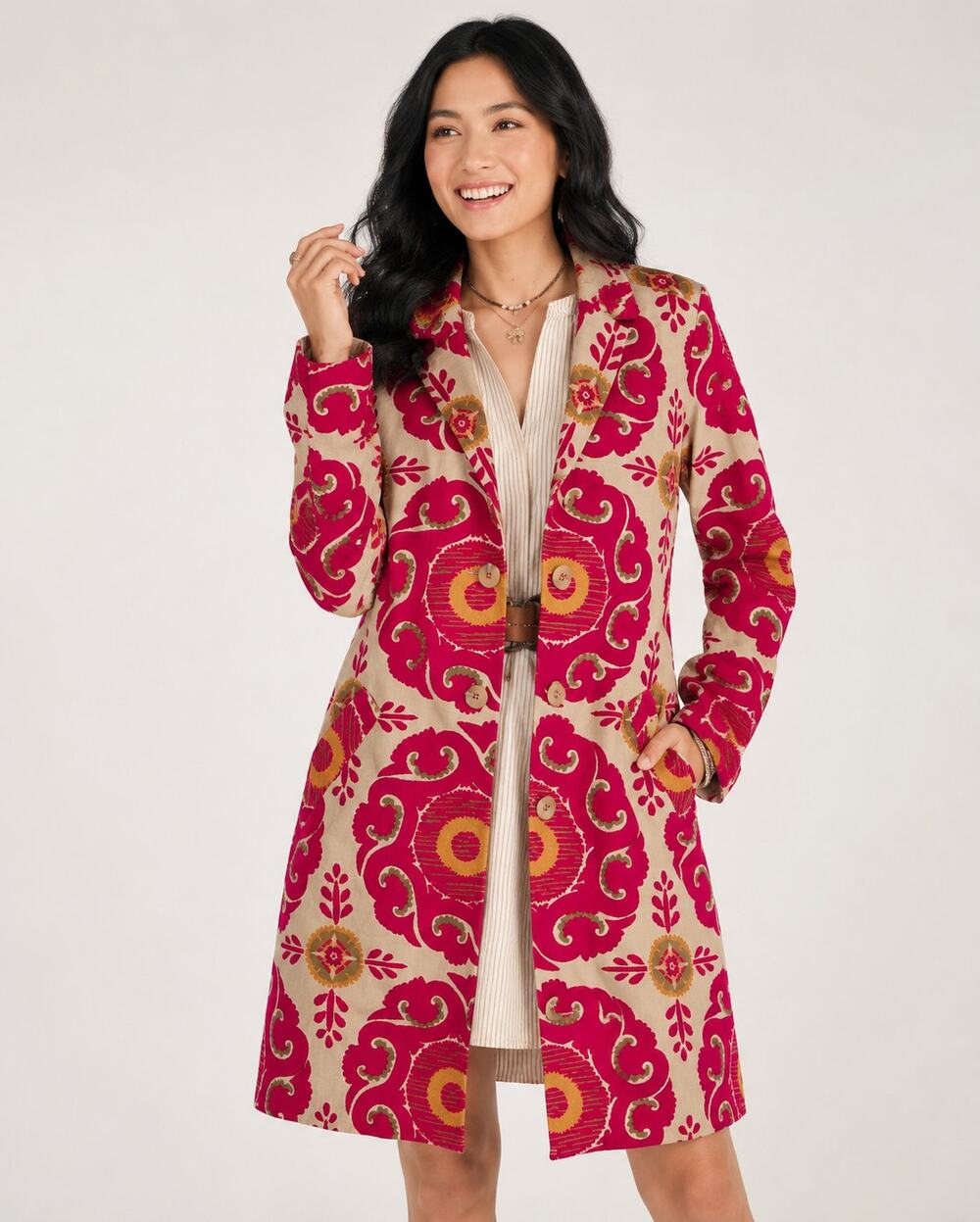 Sundance Tilework Treasure Topper Coat Pink Button Jacket Womens Size XL New